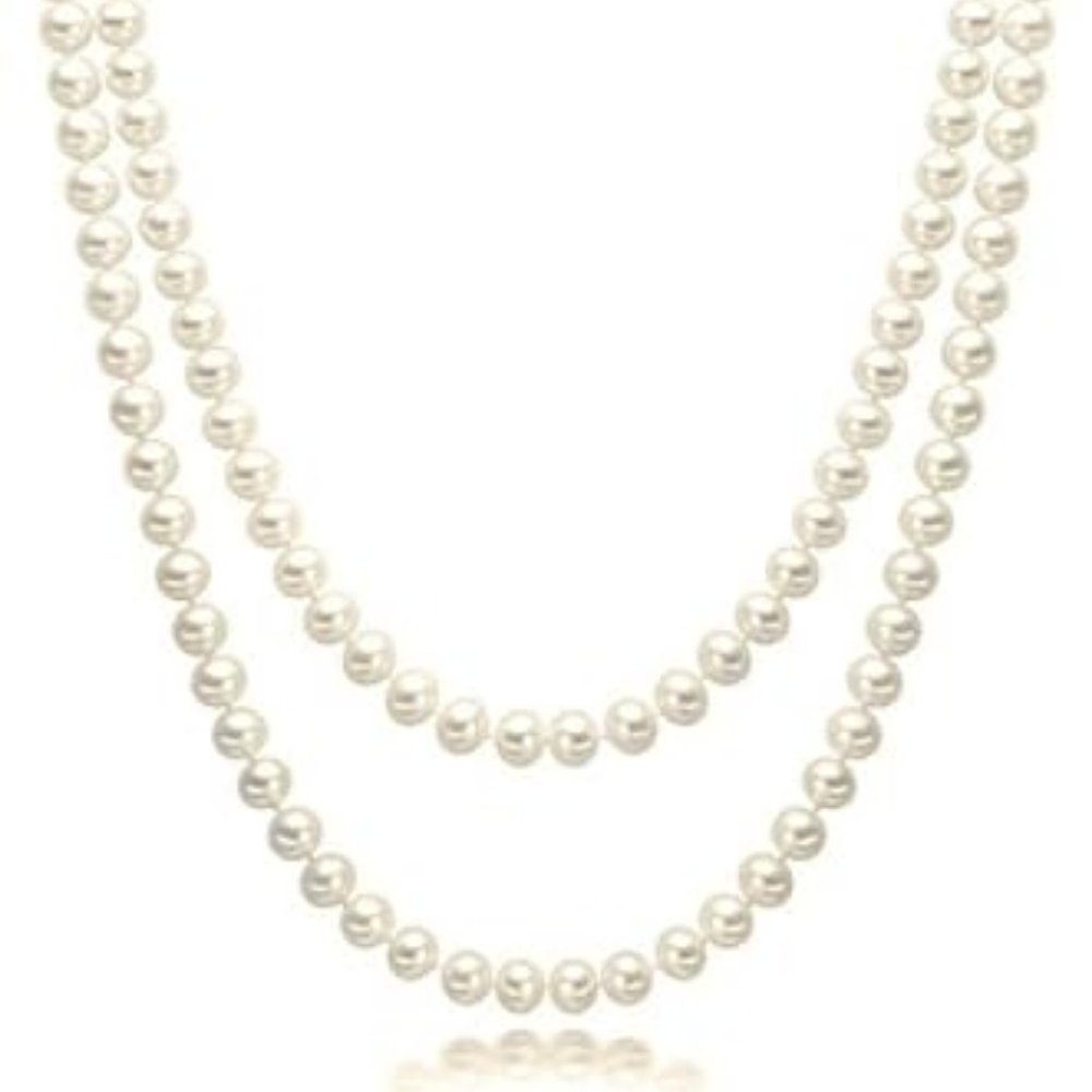 Long strand faux pearl necklace